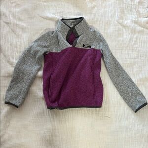 L.L. Bean Heather Gray and Plum Fleece Pullover